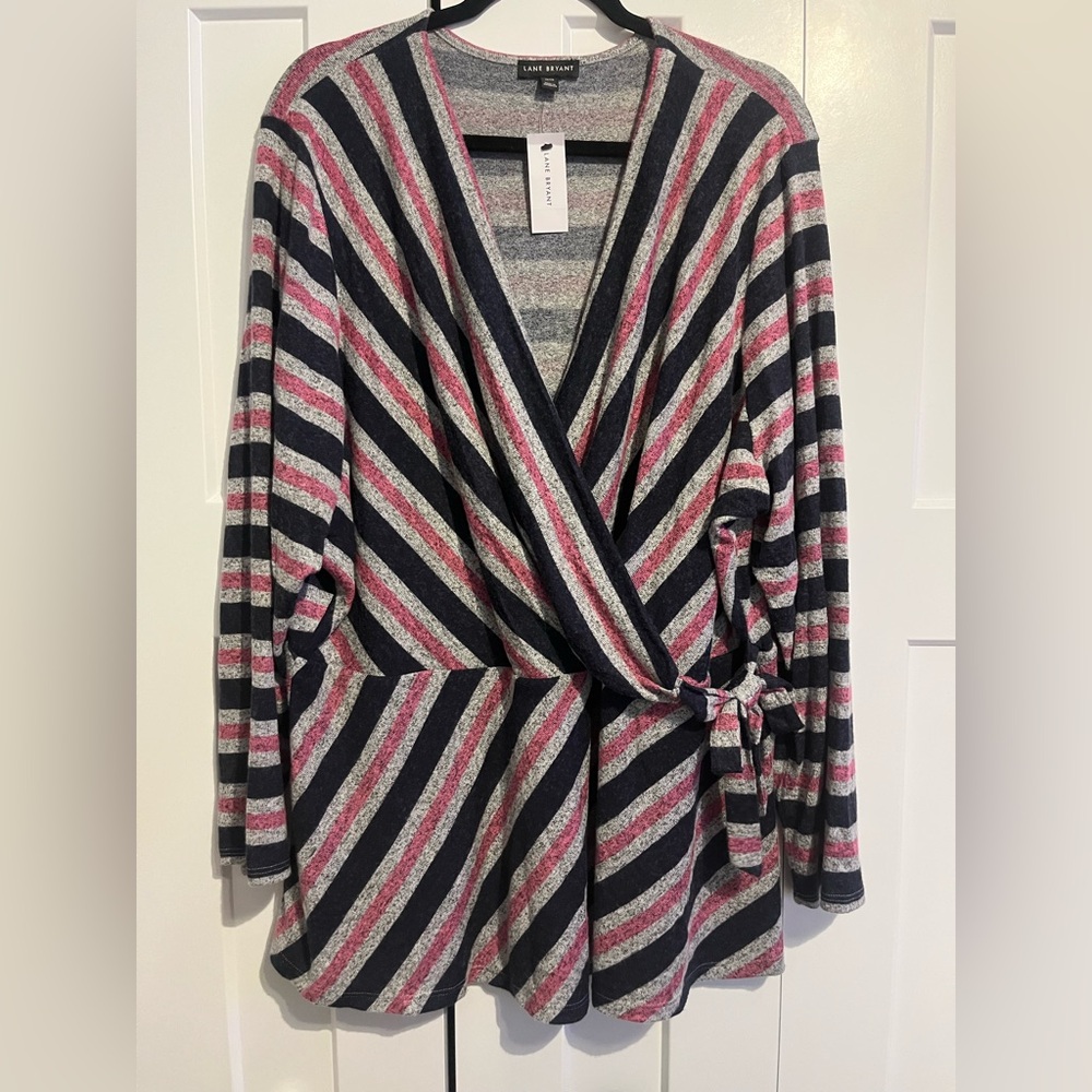 Lane Bryant size 26/28W Multicolor Striped Wrap Cardigan. New with tags.